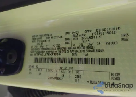 2025 Ford F-150 Xlt z USA, uszkodzony, nr VIN 1FTFW3L57SKF35254